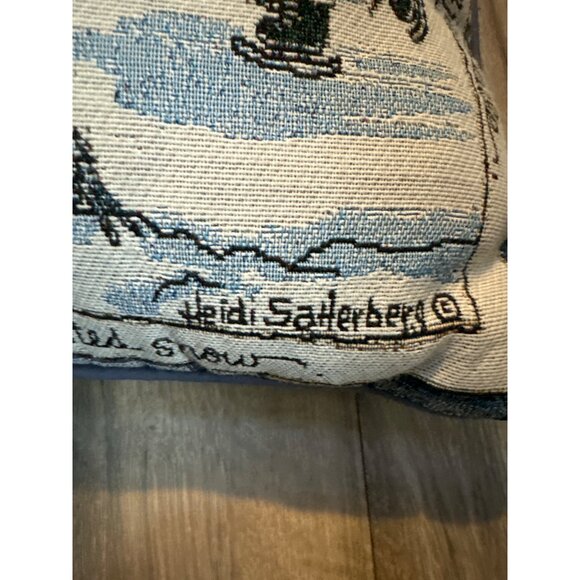 Vintage Heidi Satterberg Winter Snowman Ice Skating Pillow Blue Faded Back Mohaw - Picture 6 of 8